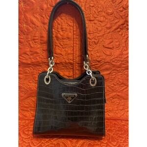 Black Pregio Boutique Handbag Faux Alligator Purse‎ Chain Connects Straps
